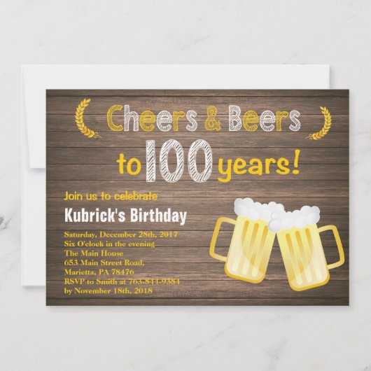 Invitation pour les 100 ans Rustic Cheers and Beer (Devant)