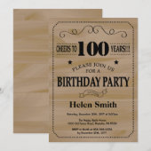 Invitation pour les 100 ans sur bois rustique (Devant / Derrière)