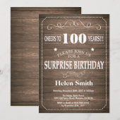 Invitation pour les 100 ans Surprise Rustique (Devant / Derrière)