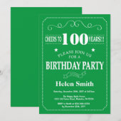 Invitation pour les 100 ans Vert et Blanc (Devant / Derrière)