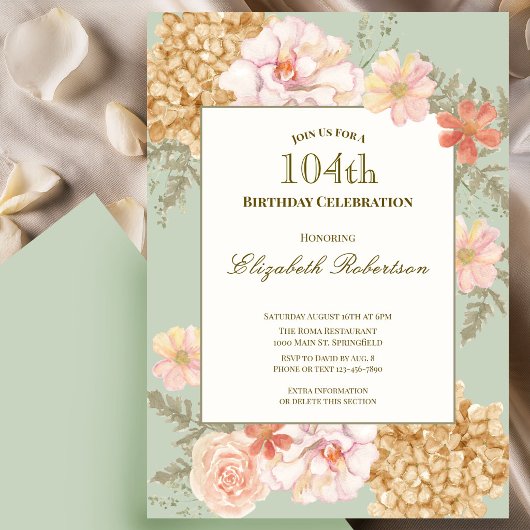 Invitation pour les 104 ans avec des couleurs auto