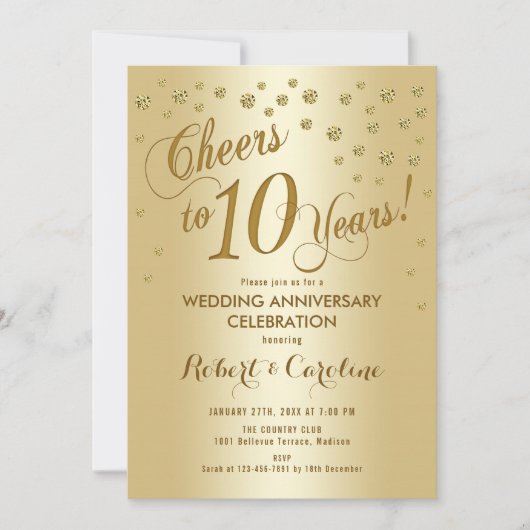 Invitation pour les 10 ans de mariage en or (Devant)