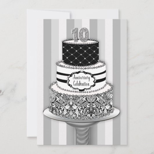 Invitation pour les 10 ans de mariage, gâteau à 3 (Devant)