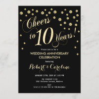 Invitation pour les 10 ans de mariage - Noir & Or
