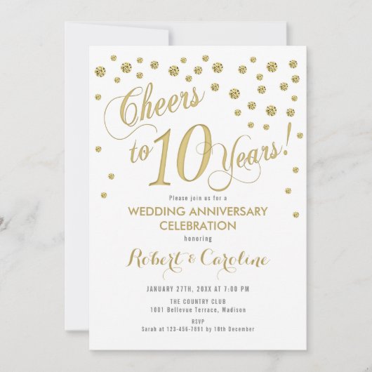 Invitation pour les 10 ans de mariage - Or et Blan (Devant)