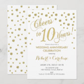 Invitation pour les 10 ans de mariage - Or et Blan (Devant / Derrière)