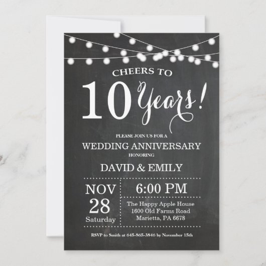 Invitation pour les 10 ans de mariage Tableau noir (Devant)