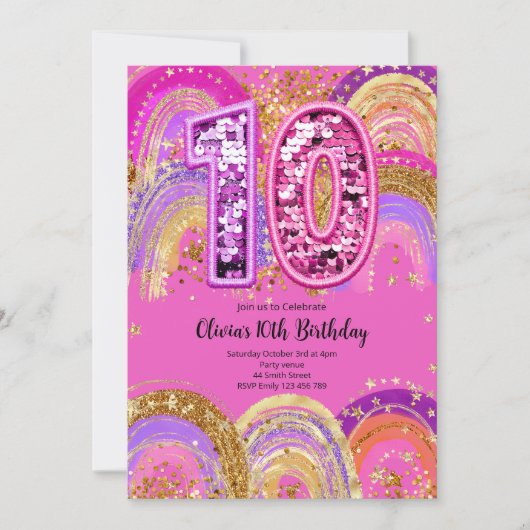 Invitation pour les 10 ans d'une fille (Devant)
