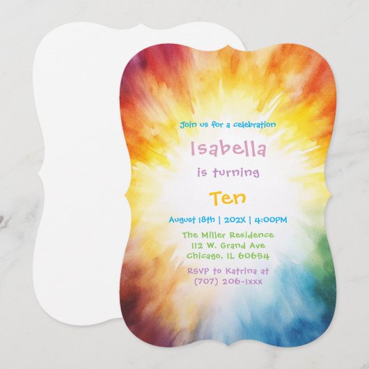 Invitation pour les 10 ans d'une fille à peindre (Devant / Derrière)