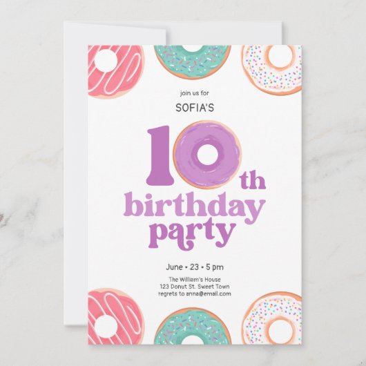 Invitation pour les 10 ans d'une fille - Thème Don (Devant)