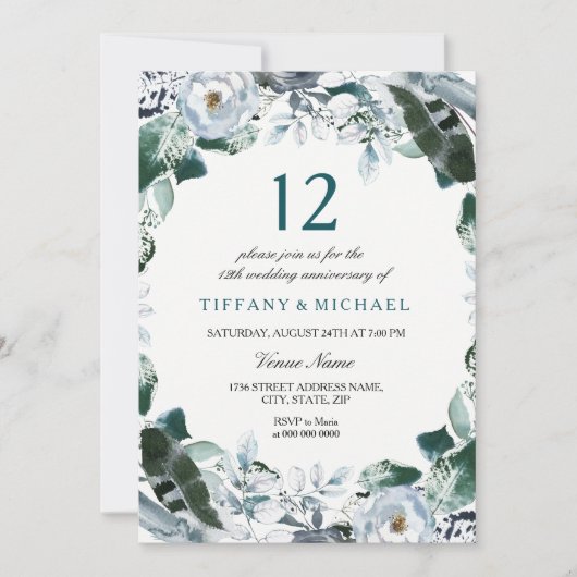 Invitation pour les 12 ans de mariage en Vert Jade (Devant)
