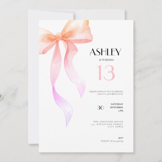 Invitation pour les 13 ans Arc Rose pour Filles (Devant)