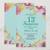 Invitation pour les 13 ans Floral Surprise Teal (Devant / Derrière)