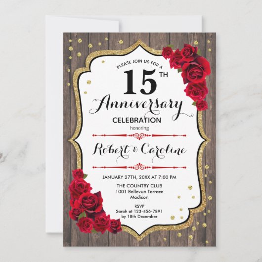Invitation pour les 15 ans - Bois Or Rouge (Devant)