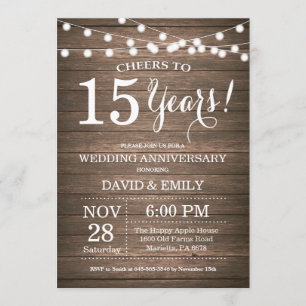 Invitation pour les 15 ans de mariage en bois rust