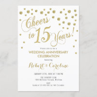 Invitation pour les 15 ans de mariage - Or et blan