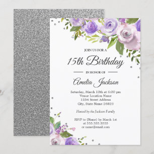 Invitation pour les 15 ans Fleur Purple Silver Spa