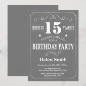 Invitation pour les 15 ans gris et blanc (Devant / Derrière)