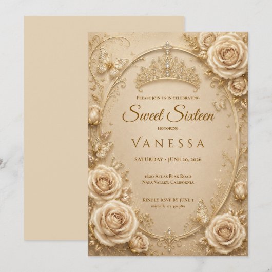 Invitation pour les 16 ans de la princesse papillo (Devant / Derrière)