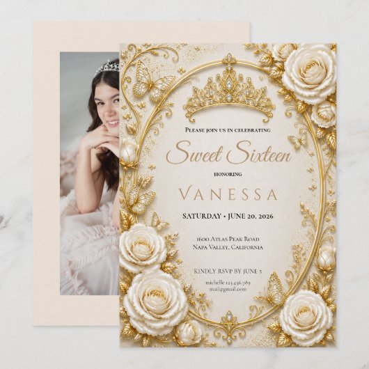 Invitation pour les 16 ans douce Princesse papillo (Devant / Derrière)