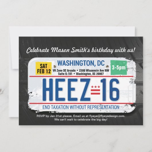 Invitation pour les 16 ans d'un garçon à Washingto (Devant)