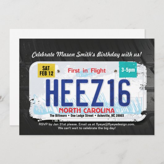 Invitation pour les 16 ans d'un garçon - Permis de (Devant / Derrière)