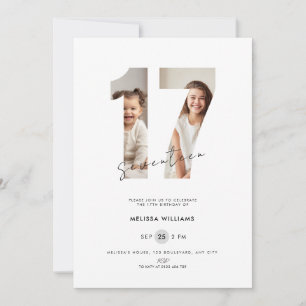 Invitation pour les 17 ans avec Photo - Blanc
