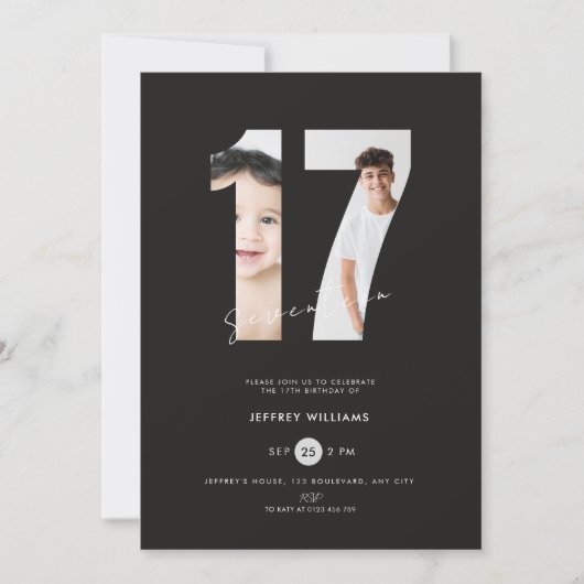 Invitation pour les 17 ans des garçons avec photo (Devant)