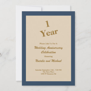 Invitation pour les 1 an de mariage Bleu Classique