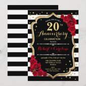 Invitation pour les 20 ans d'anniversaire - Rouge  (Devant / Derrière)