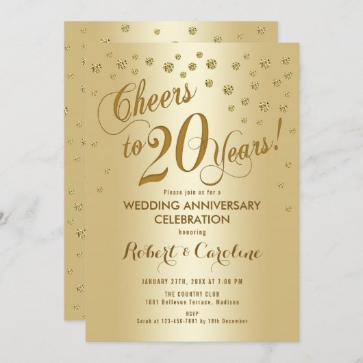 Invitation pour les 20 ans de mariage en or (Devant / Derrière)