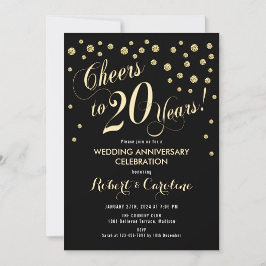 Invitation pour les 20 ans de mariage - Noir et Or (Devant)