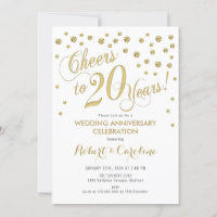 Invitation pour les 20 ans de mariage - Or et Blan