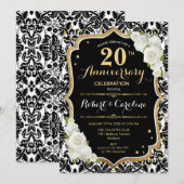 Invitation pour les 20 ans - Noir Blanc Or (Devant / Derrière)