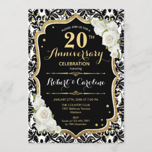 Invitation pour les 20 ans - Noir Blanc Or
