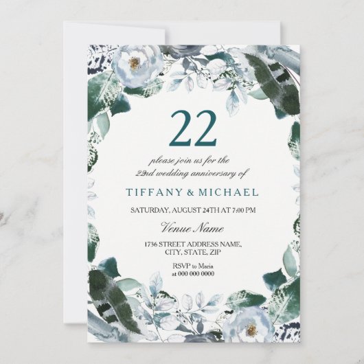Invitation pour les 22 ans de mariage en Vert Jade (Devant)