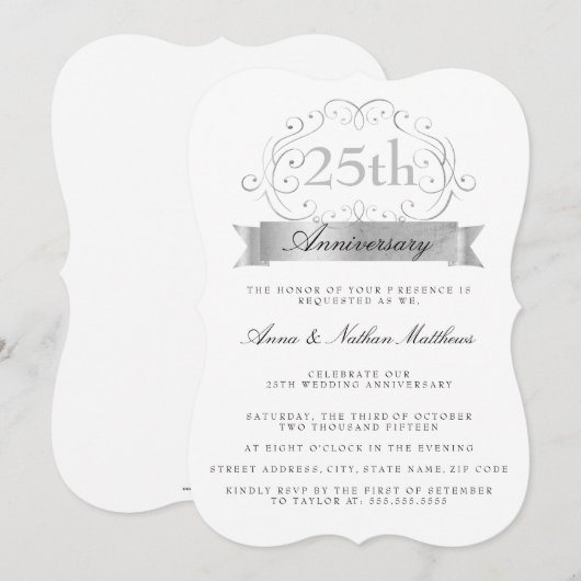 Invitation pour les 25 ans de Mariage (Devant / Derrière)