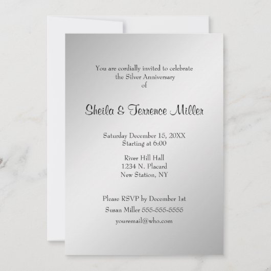 Invitation pour les 25 ans de mariage (Dos)