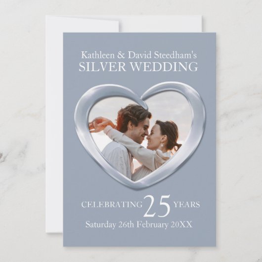 Invitation pour les 25 ans de mariage à thème coeu (Devant)