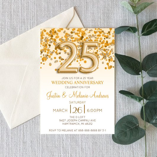 Invitation pour les 25 ans de mariage avec confett