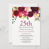 Invitation pour les 25 ans de mariage avec fleurs  (Devant)