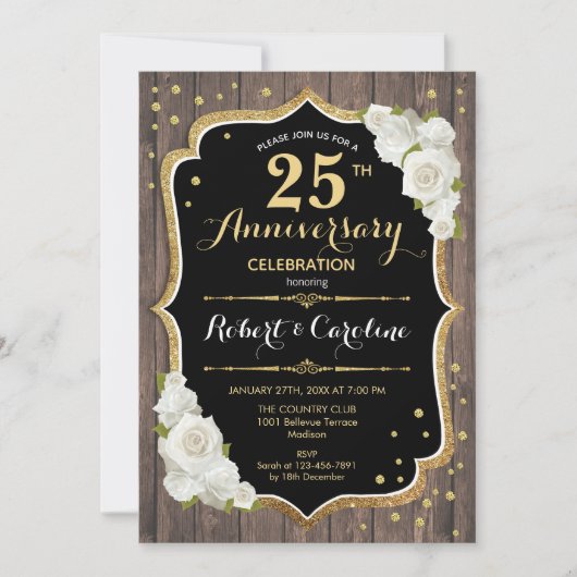 Invitation pour les 25 ans de mariage - Bois rusti (Devant)