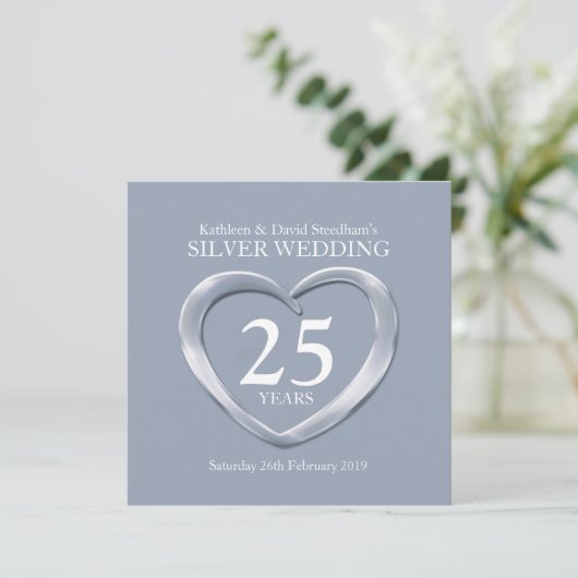 Invitation pour les 25 ans de mariage cœur en arge (Debout devant)