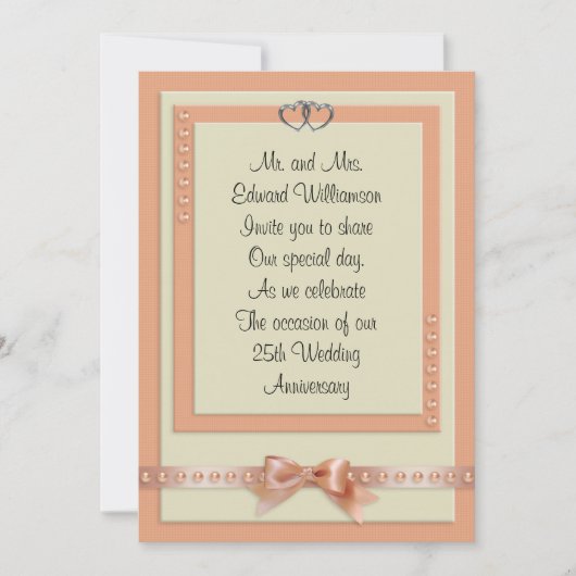 Invitation pour les 25 ans de mariage couleurs pêc (Devant)