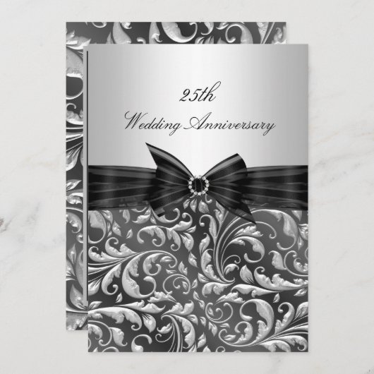 Invitation pour les 25 ans de mariage Fleur argent (Devant / Derrière)