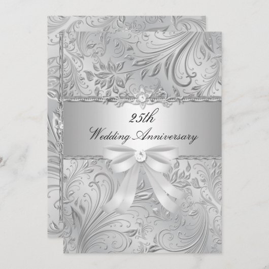 Invitation pour les 25 ans de mariage Floral & Bow (Devant / Derrière)