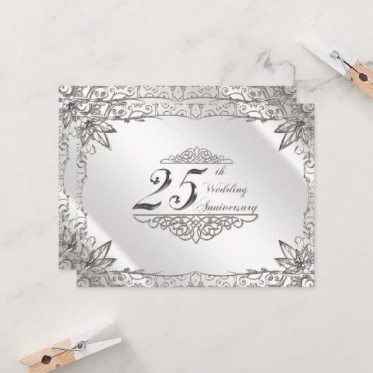 Invitation pour les 25 ans de mariage Flourish Sil (Devant/Arrière en situation)