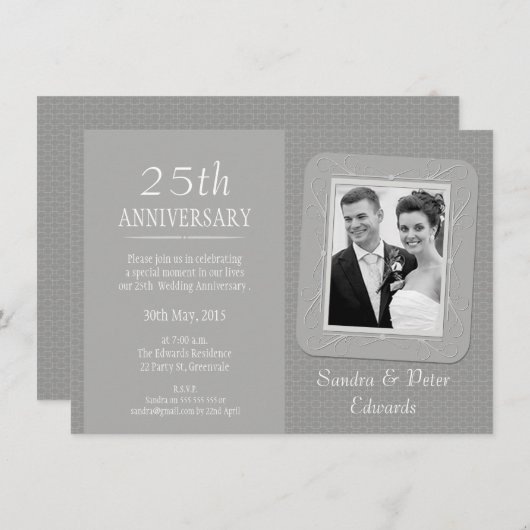Invitation pour les 25 ans de mariage, noces d'arg (Devant / Derrière)