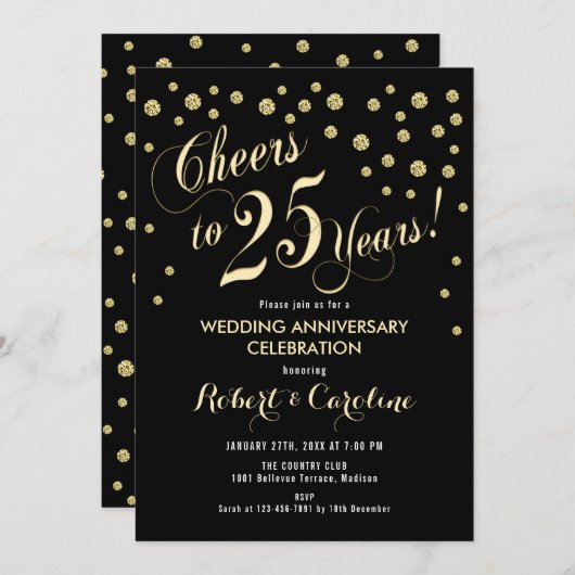 Invitation pour les 25 ans de mariage - Noir & Or (Devant / Derrière)