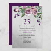 Invitation pour les 25 ans de mariage Rose Violet  (Devant / Derrière)